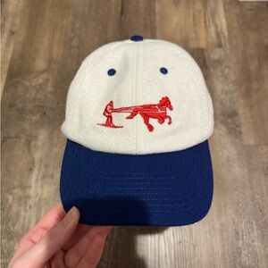 Classic Blue and White Cap with Red Embroidery